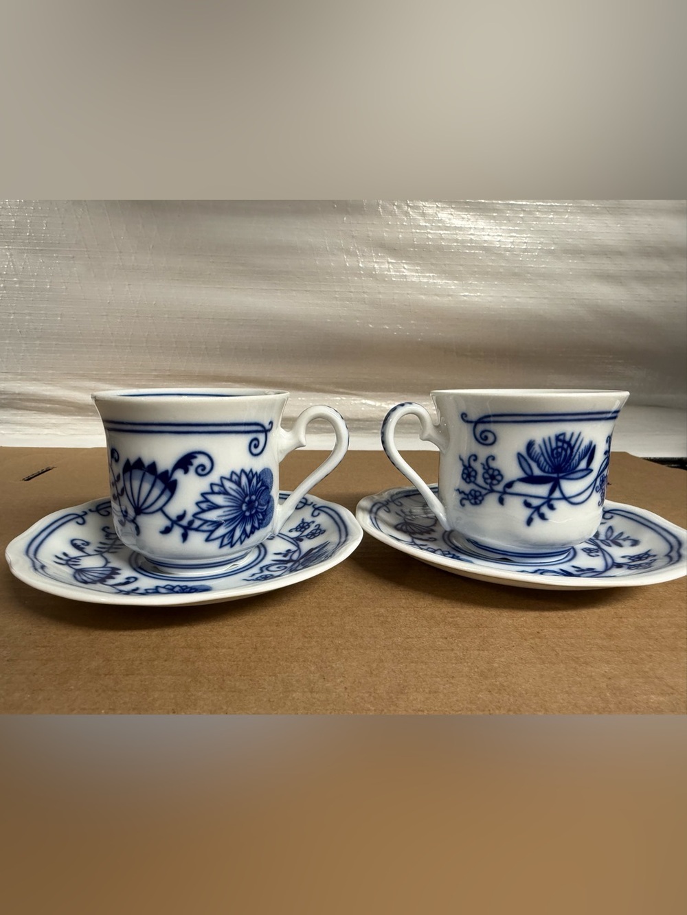 Leander 1946 Vintage Blue Onion Porcelain Cup Saucer Czech Karlsbad Set